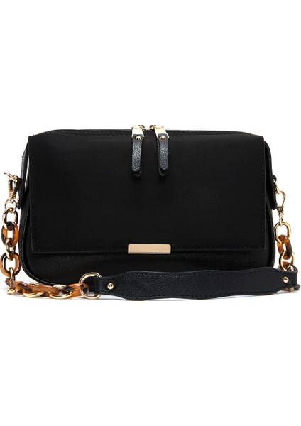 Kadın Siyah Zincir Askılı Süet Çapraz Çanta 25ABD210210