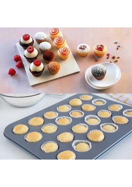 24 Bölmeli Metal Muffin Kek Kalıbı ve 100 Adet Cupcake Kağıdı Seti - Kek Kalıbı Seti fiyatları
