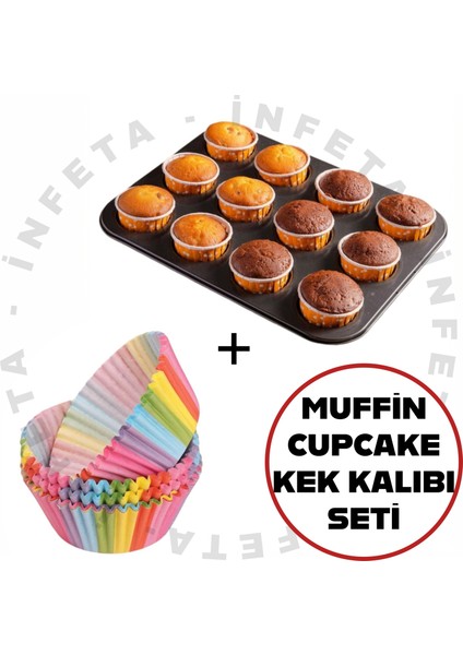 12 Bölmeli Metal Muffin Kalıbı ve 100 Adet Cupcake Kağıdı Set