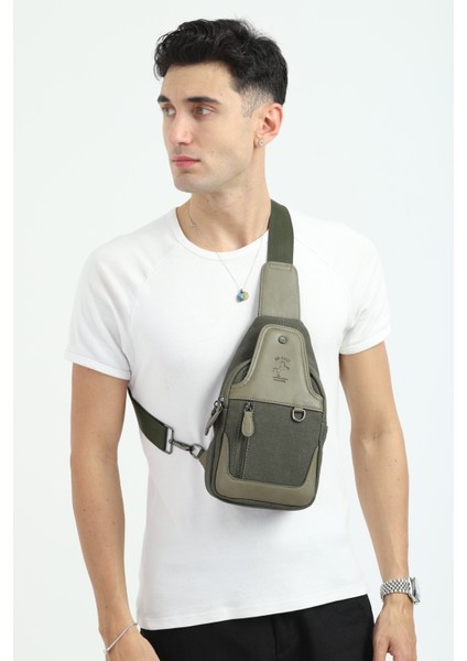 Haki Kanvas Çok Bölmeli Günlük Çapraz Askılı Omuz Çantası 7038-hk