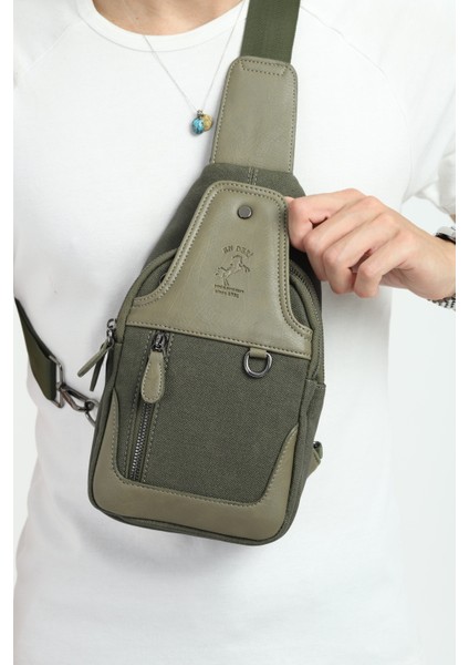 Haki Kanvas Çok Bölmeli Günlük Çapraz Askılı Omuz Çantası 7038-hk
