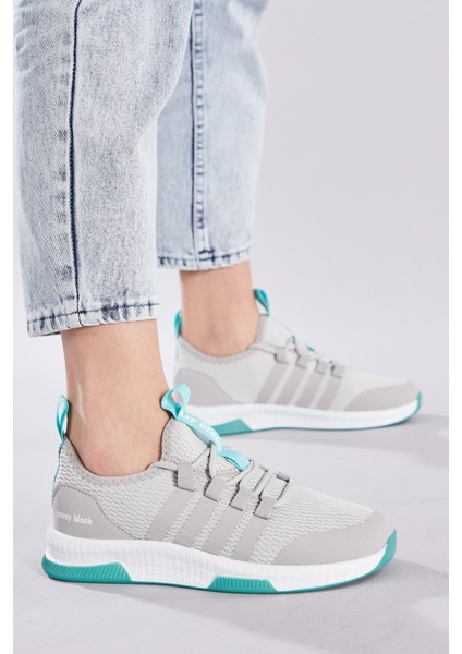 Unisex Gri Yeşil Rahat Kalıp Şeritli Bağcıklı Spor Ayakkabı