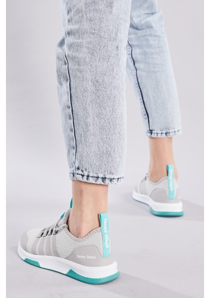 Unisex Gri Yeşil Rahat Kalıp Şeritli Bağcıklı Spor Ayakkabı modelleri