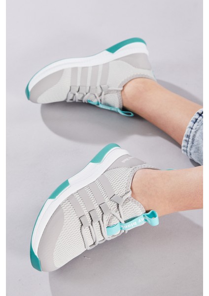 Unisex Gri Yeşil Rahat Kalıp Şeritli Bağcıklı Spor Ayakkabı fırsatları