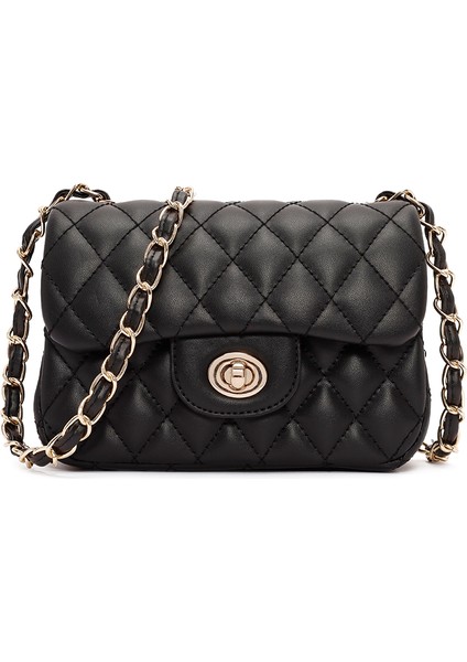 Kadın Siyah Uzun Askılı Kapitone Mini Çapraz Çanta 25ABD2003KP