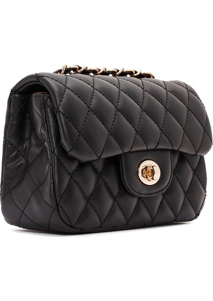 Kadın Siyah Uzun Askılı Kapitone Mini Çapraz Çanta 25ABD2003KP