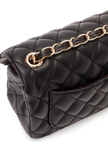 Kadın Siyah Uzun Askılı Kapitone Mini Çapraz Çanta 25ABD2003KP