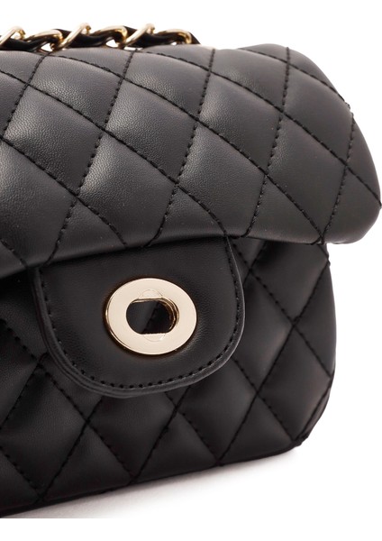 Kadın Siyah Uzun Askılı Kapitone Mini Çapraz Çanta 25ABD2003KP