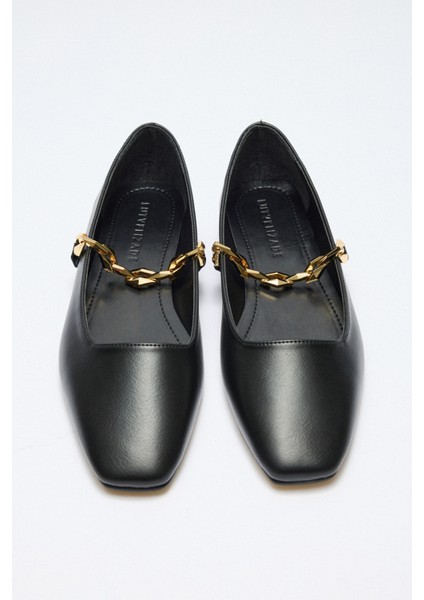 Babet 2521 - Parlak Zincir Detaylı Siyah Kadın Babet indirimleri