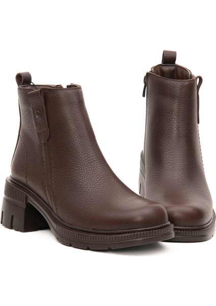 Kadın Kalın Topuklu Bot Hakiki Deri Kauçuk Kaymaz Taban