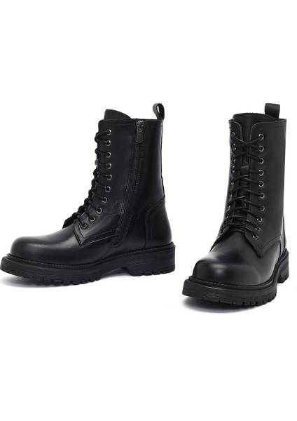 Kadın Siyah Fermuarlı Deri Postal Bot 25WFD187018 modelleri