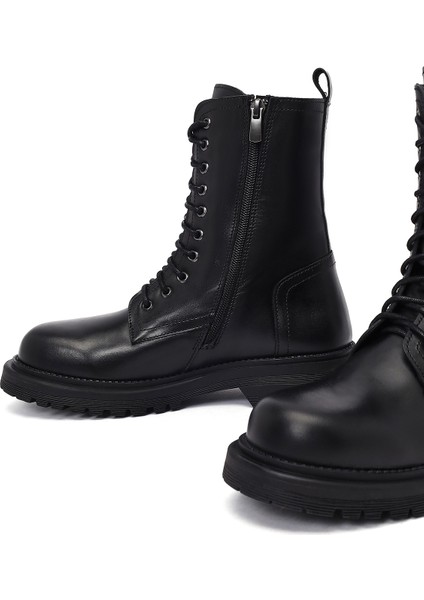 Kadın Siyah Fermuarlı Deri Postal Bot 25WFD187018