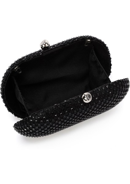 Kadın Siyah Taşlı Uzun Askılı Mini Portföy Çanta 25WBD2902TS