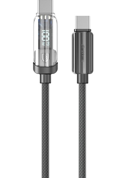 EC-189CC 1m 100W Dijital Göstergeli Type-C To Type-C Pd Hızlı Şarj Kablosu - Siyah