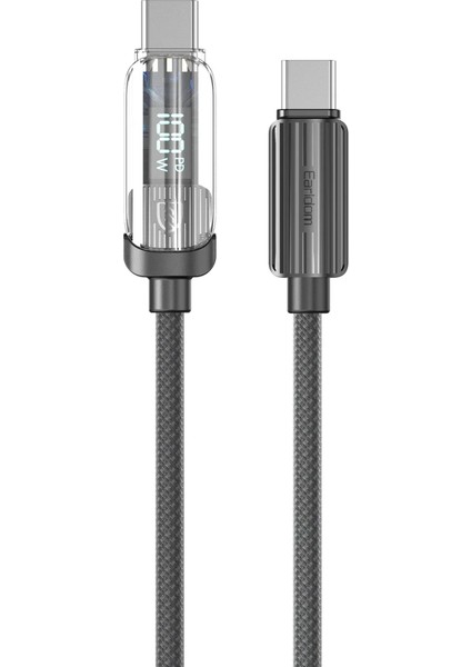 EC-189CC 1m 100W Dijital Göstergeli Type-C To Type-C Pd Hızlı Şarj Kablosu - Siyah