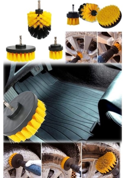 3'lü Matkap Ucu Temizlik Fırça Seti-Araba Jant Banyo Mutfak Halı Temizleme fiyatları