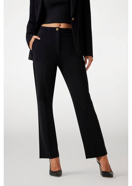 Kadın New Zoe Regular Fit Düz Kesim Klasik Pantolon - Siyah