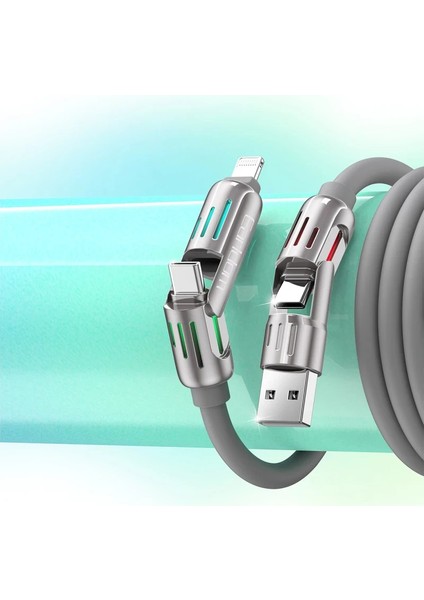 IC02 4in1 240W Type-C To Type-C Ekstra 2.4A USB To Lightning ve 30W Type-C To Lightninge Dönüşme Özellikli Pd Hızlı Şarj Kablosu - Gri