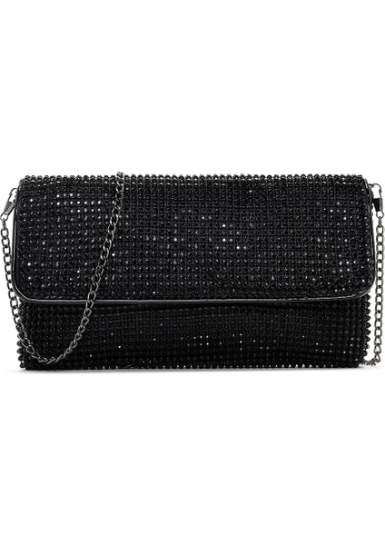 Kadın Siyah Zincir Askılı Taşlı Abiye Mini Portföy Çanta 25ABD2900TS
