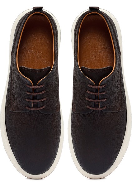 Erkek Kahverengi Bağcıklı Kalın Tabanlı Deri Casual Ayakkabı 25WFD6752FT