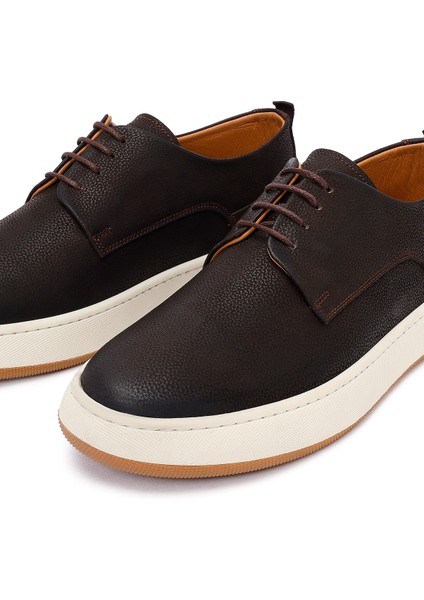 Erkek Kahverengi Bağcıklı Kalın Tabanlı Deri Casual Ayakkabı 25WFD6752FT