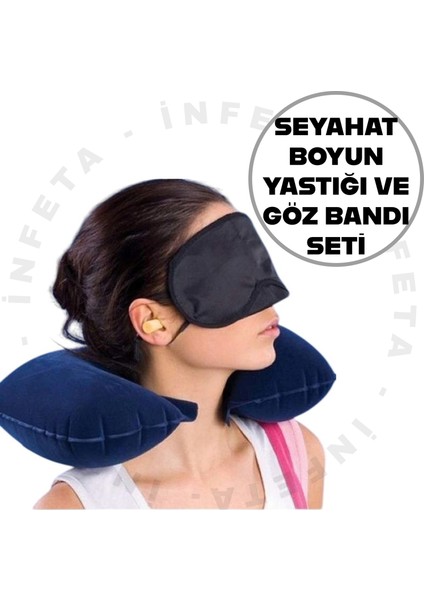 2'li Seyahat Seti- Seyahat Boyun Yastığı ve Uyku Göz Bandı Uyku Gözlüğü