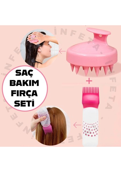 2'li Set-Taraklı Saç Boyama Şişesi Saç Bakım Yağı Aplikatörü ve Silikon Saç Derisi Masaj Duş Fırçası