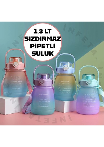 1.3 Lt Pipetli Matara Suluk Sızdırmaz Telefon Tutuculu Stickerli Suluk