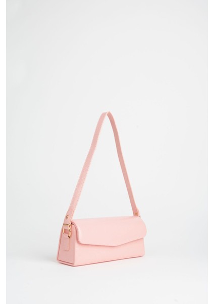 Kadın Gelincik Pembe Dokulu Suni Deri Astarlı Çıt Çıt Kapama El Kol ve Omuz Çantası