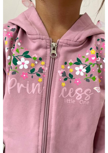 Kız Çocuk Eşofman Takım Renkli Çiçek Desenli Fermuarlı 1.5-5 Yaş, Gülkurusu fiyatları