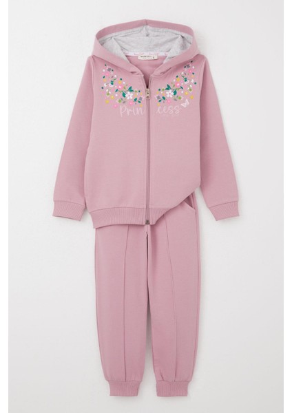 Kız Çocuk Eşofman Takım Renkli Çiçek Desenli Fermuarlı 1.5-5 Yaş, Gülkurusu modelleri