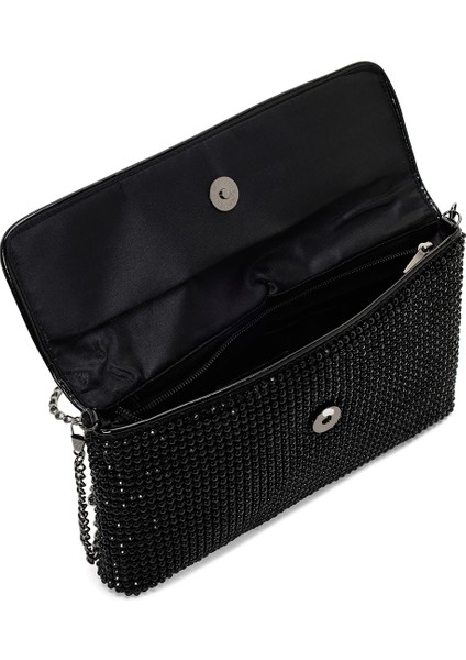 Kadın Siyah Zincir Askılı Taşlı Abiye Mini Portföy Çanta 25ABD2900TS
