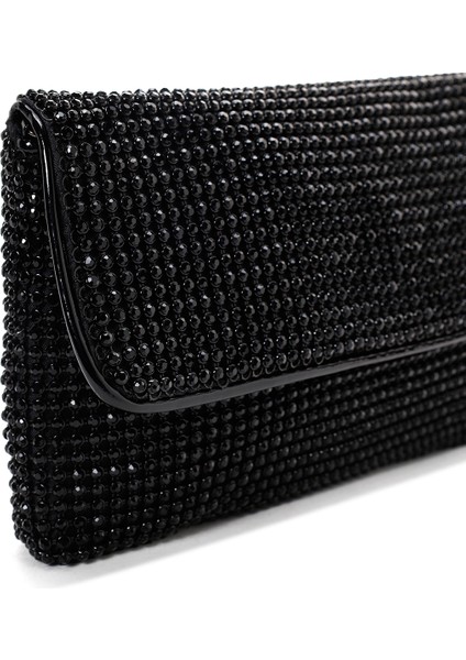 Kadın Siyah Zincir Askılı Taşlı Abiye Mini Portföy Çanta 25ABD2900TS