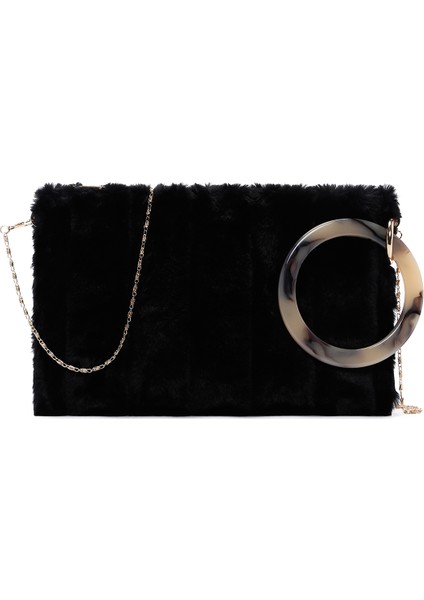 Kadın Siyah Zincir Askılı Peluş Portföy Çanta 25WBD2208PH