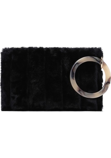 Kadın Siyah Zincir Askılı Peluş Portföy Çanta 25WBD2208PH modelleri