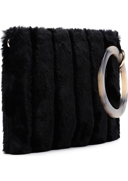 Kadın Siyah Zincir Askılı Peluş Portföy Çanta 25WBD2208PH indirimleri