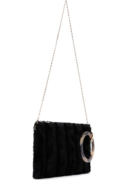 Kadın Siyah Zincir Askılı Peluş Portföy Çanta 25WBD2208PH