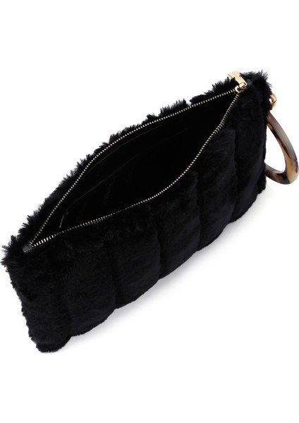 Kadın Siyah Zincir Askılı Peluş Portföy Çanta 25WBD2208PH