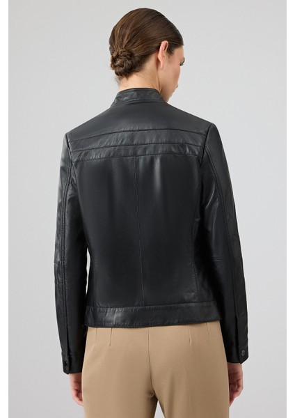 Tina Kadın Siyah Hakim Yaka Deri Ceket 25WGE53241M fırsatları