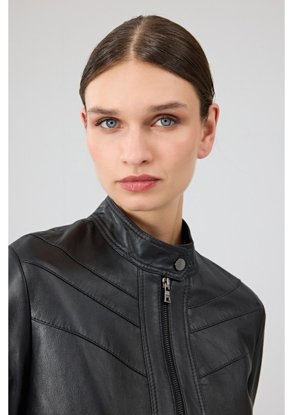 Tina Kadın Siyah Hakim Yaka Deri Ceket 25WGE53241M indirimleri
