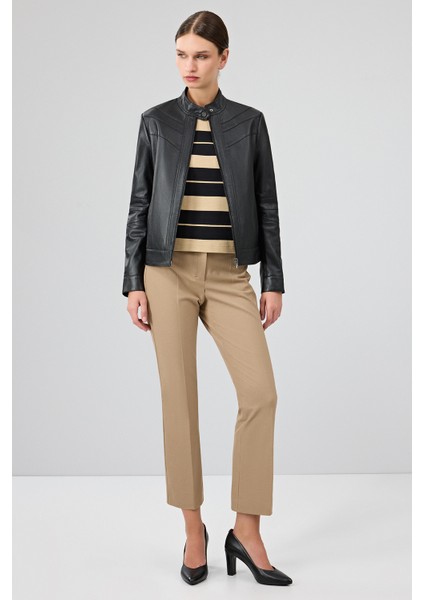 Tina Kadın Siyah Hakim Yaka Deri Ceket 25WGE53241M