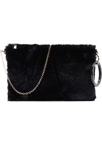Kadın Siyah Zincir Askılı Peluş Portföy Çanta 25WBD2206PH