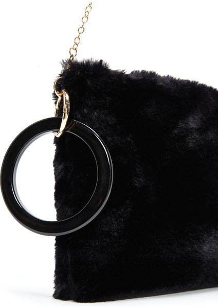 Kadın Siyah Zincir Askılı Peluş Portföy Çanta 25WBD2206PH