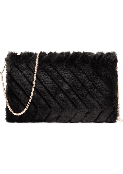 Kadın Siyah Zincir Askılı Peluş Portföy Çanta 25WBD2207PH