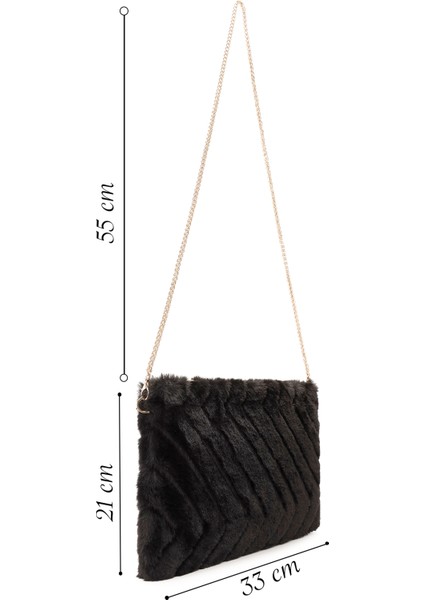 Kadın Siyah Zincir Askılı Peluş Portföy Çanta 25WBD2207PH fiyatları