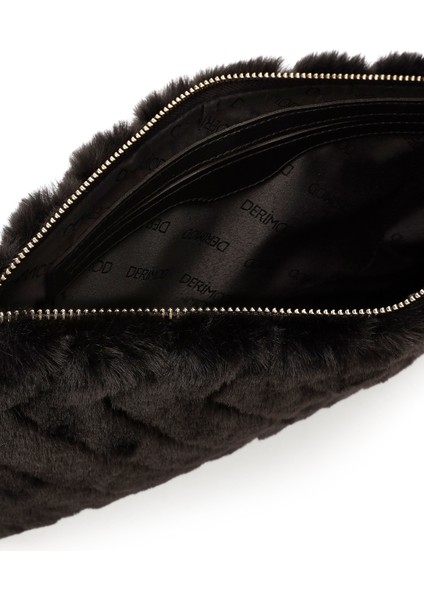 Kadın Siyah Zincir Askılı Peluş Portföy Çanta 25WBD2207PH