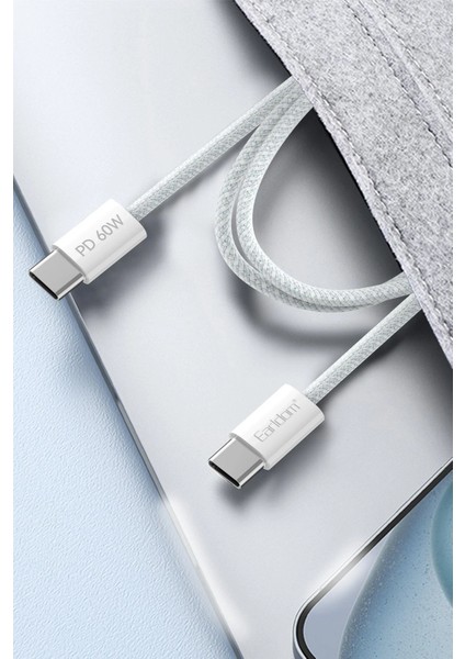 EC-190CC 2m 60W iPhone 15 Serisi ile Uyumlu Type-C To Type-C Pd Hızlı Şarj Kablosu - Beyaz