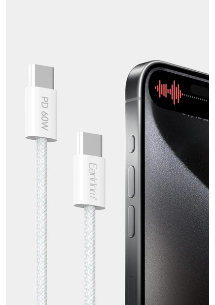 EC-190CC 2m 60W iPhone 15 Serisi ile Uyumlu Type-C To Type-C Pd Hızlı Şarj Kablosu - Beyaz