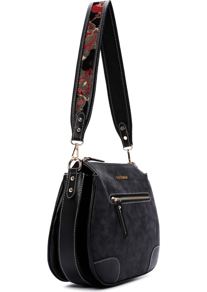 Kadın Siyah Uzun Askılı Nubuk Omuz Çantası 25ABD2105V3