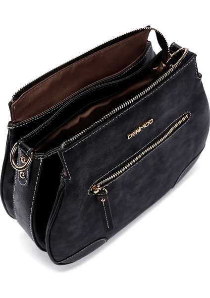 Kadın Siyah Uzun Askılı Nubuk Omuz Çantası 25ABD2105V3